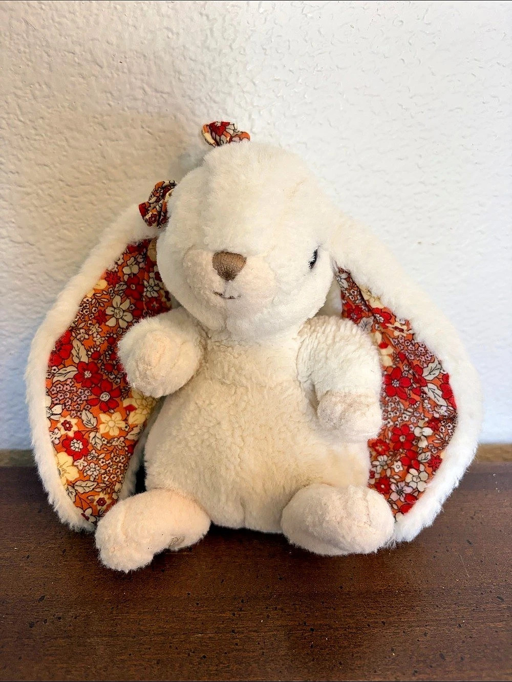 Bukowski Plush Bunny with Floral Lined Ears in Cream & Red Swedish Fesign